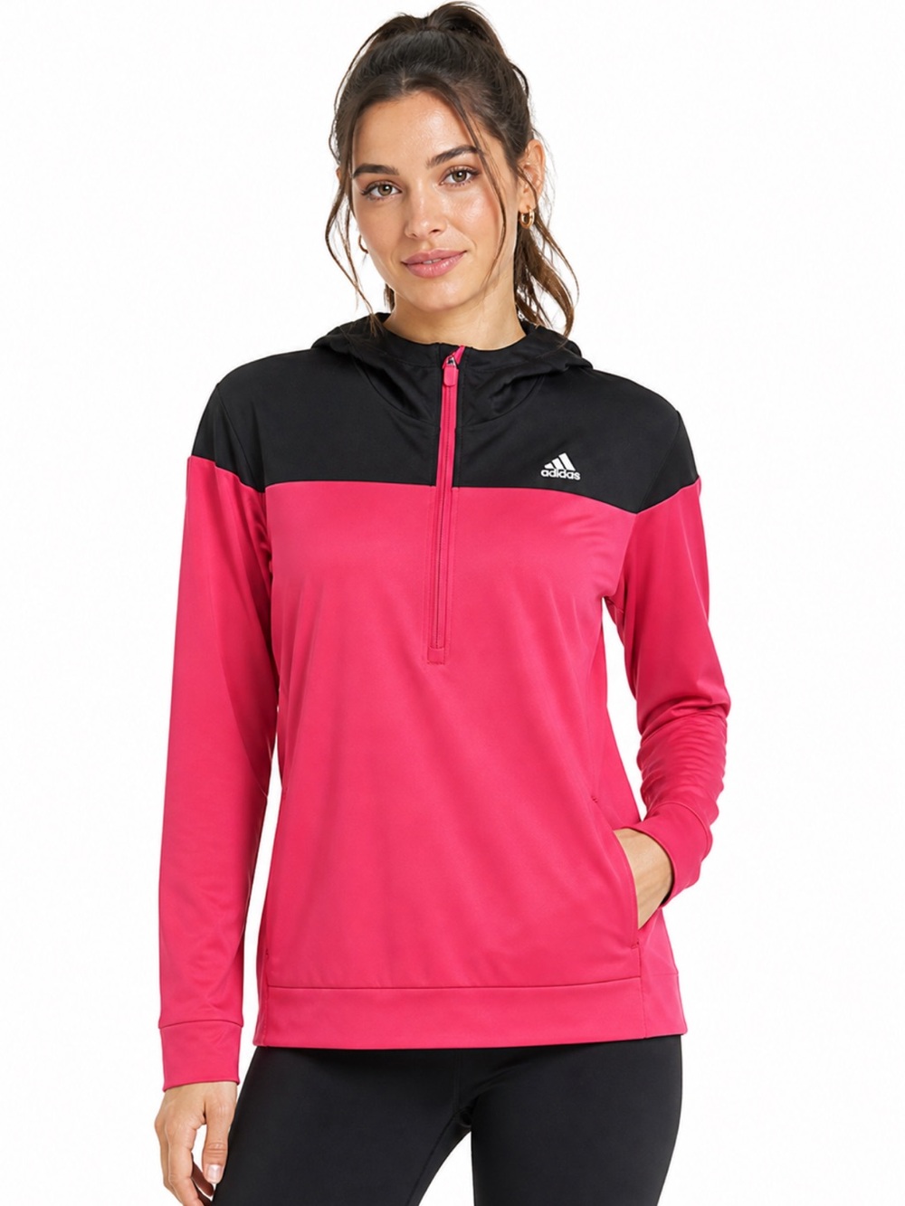 adidas Climalite Pink Black Half-Zip Hoodie M